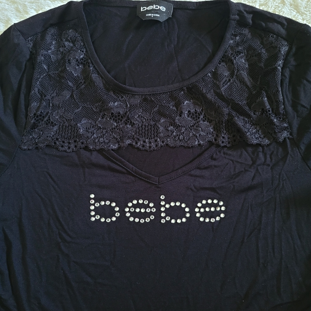 bebe Black🖤 Peek-a-boo Lace Accent Top - NWT - Picture 4 of 15